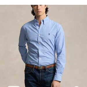 Ralph Lauren Polo Blue Checkered Men's 100% Cotton Shirt Botton Up